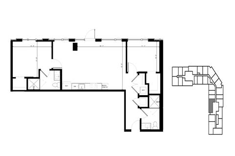 Floor plan for 2 beds, 2 baths, 1362 sqft